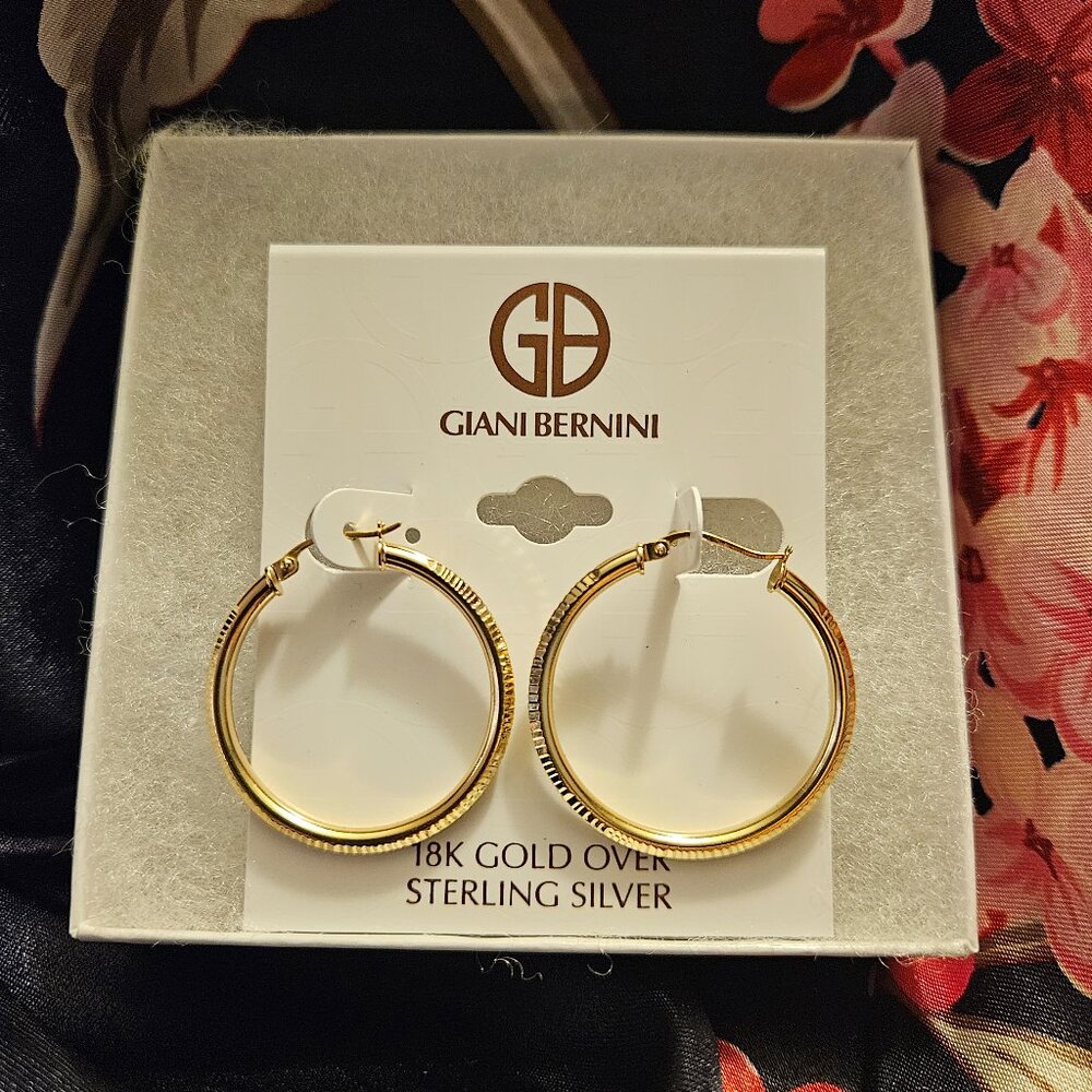 Giani Bernini Ridged Tube Hoop Earrings 18k Gold-Plated- NWT